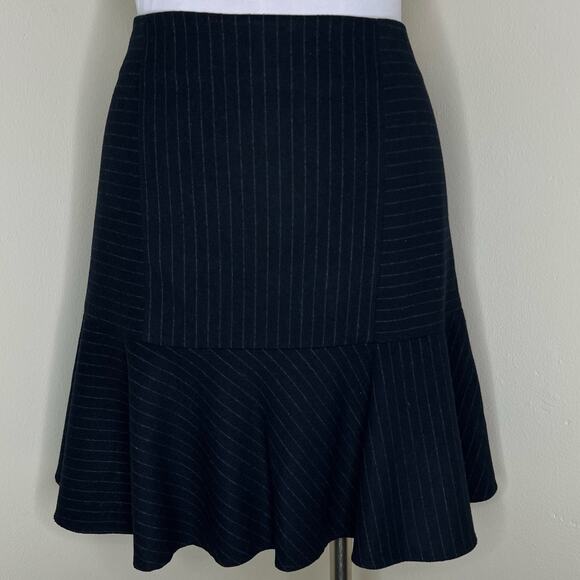 Joie Iveta Skirt Medium Black Pinstripe High Waist Flounce Hem Work Preppy Chic - Picture 2 of 10